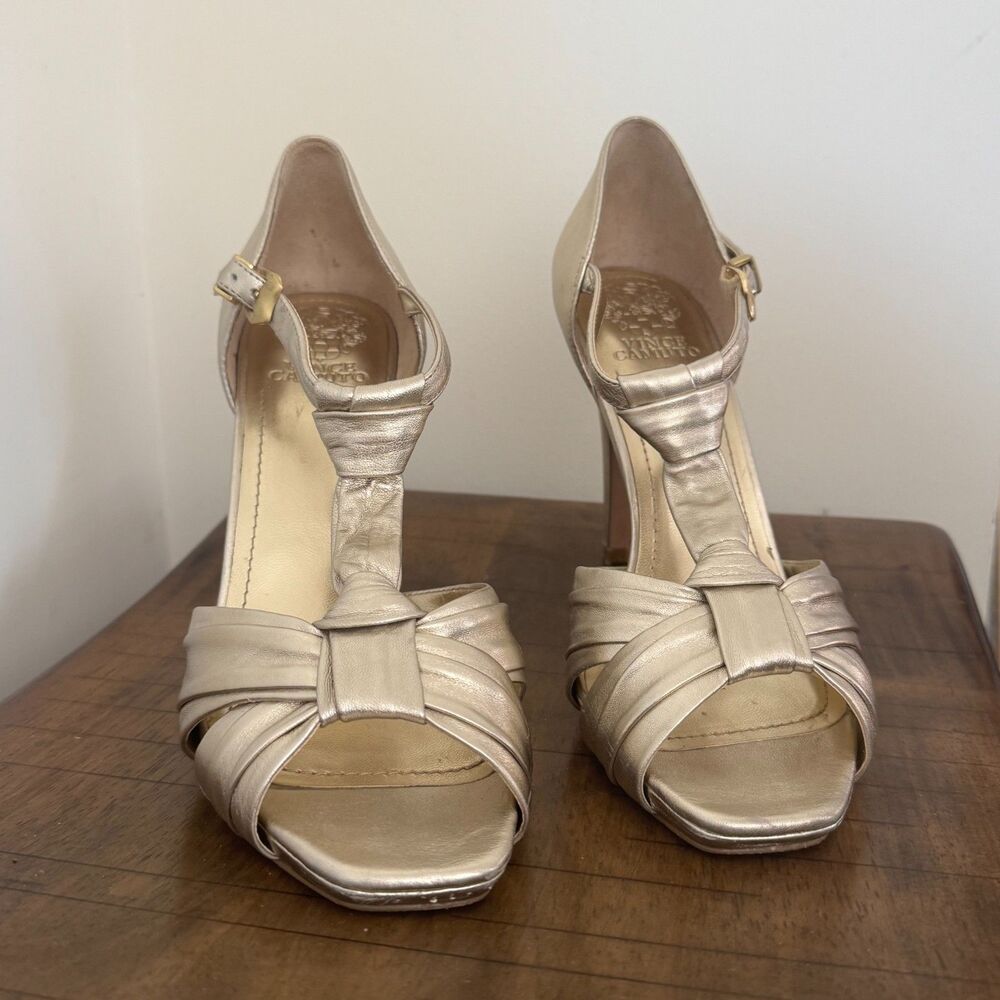 Vince Camuto Gold Metallic Strappy Heels Women Size 9.5 Wedding Party